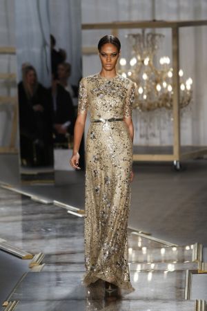 Delicious gold silver sequinned dress on the runway.jpg